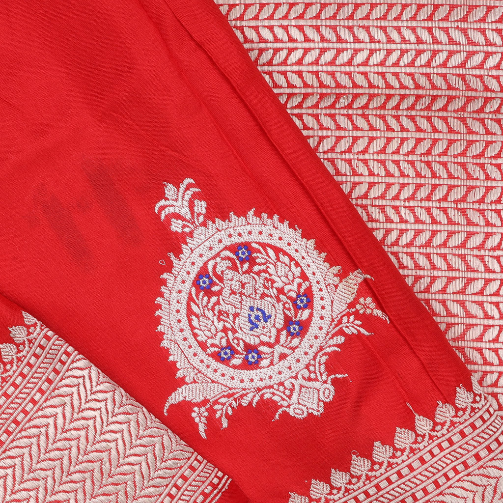 Red Banarasi Silk Handloom Saree With Floral Motif Pattern