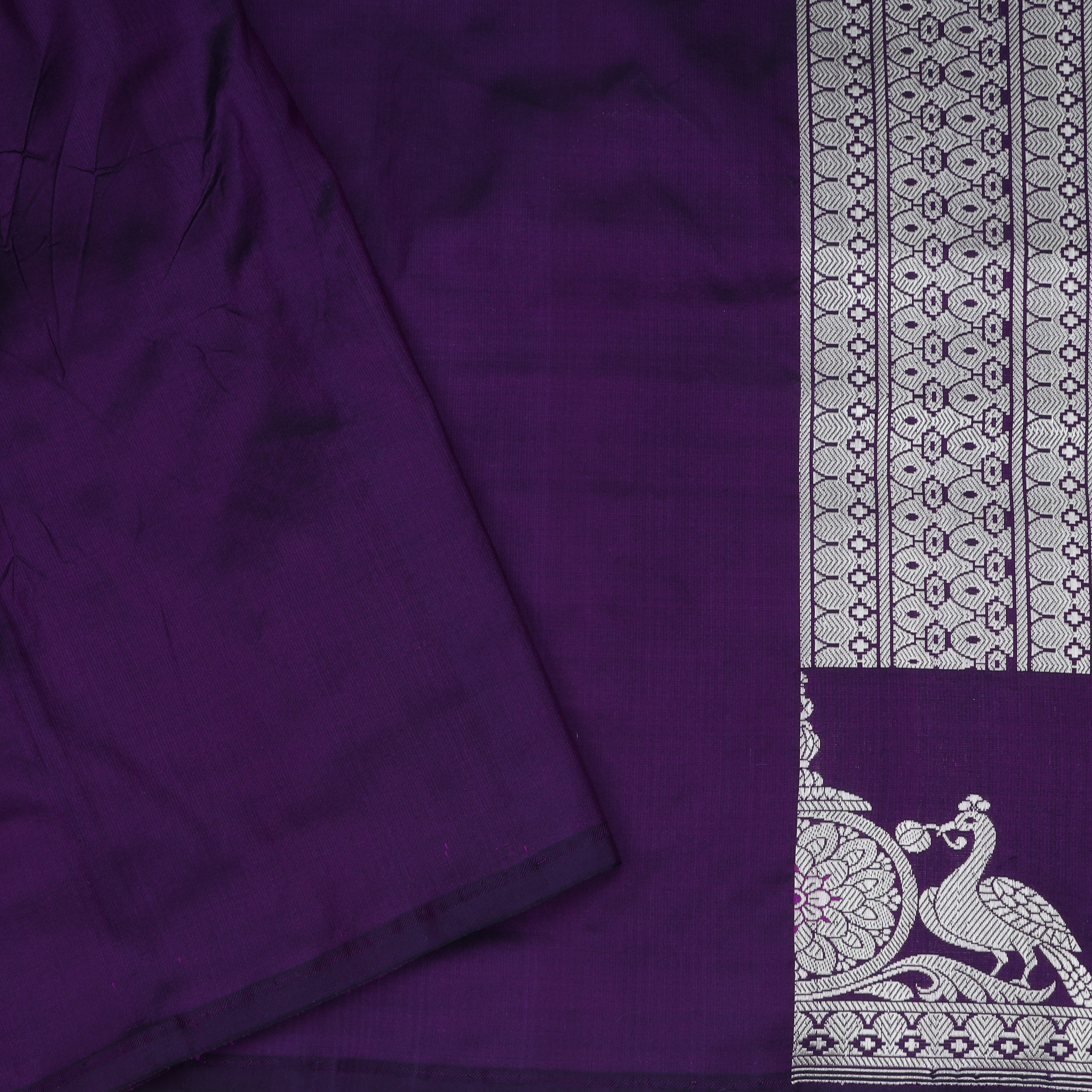 Dark Violet Banarasi Silk Handloom Saree With Floral Motif Pattern