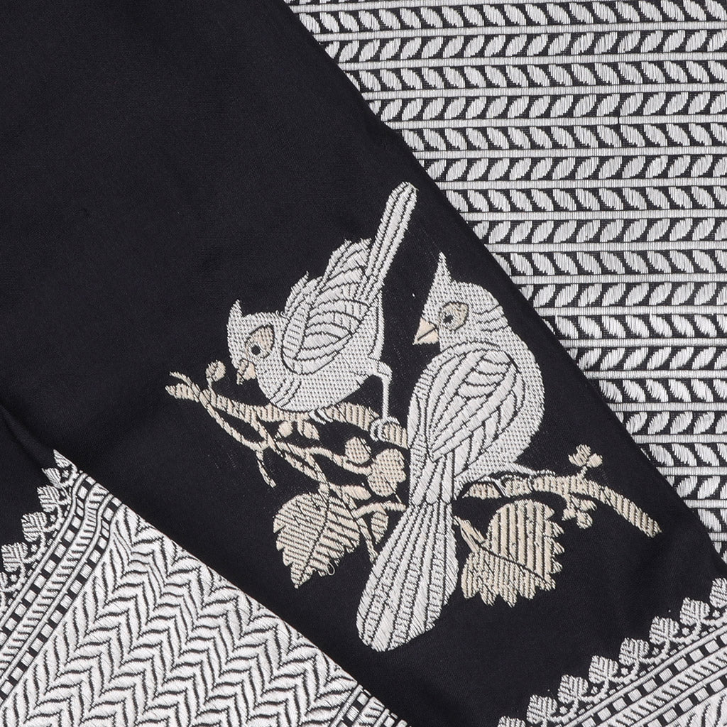 Black Banarasi Silk Handloom Saree With Bird Motifs