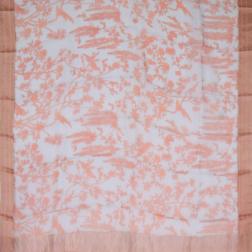 Light Peach Organza Saree With Floral Pattern