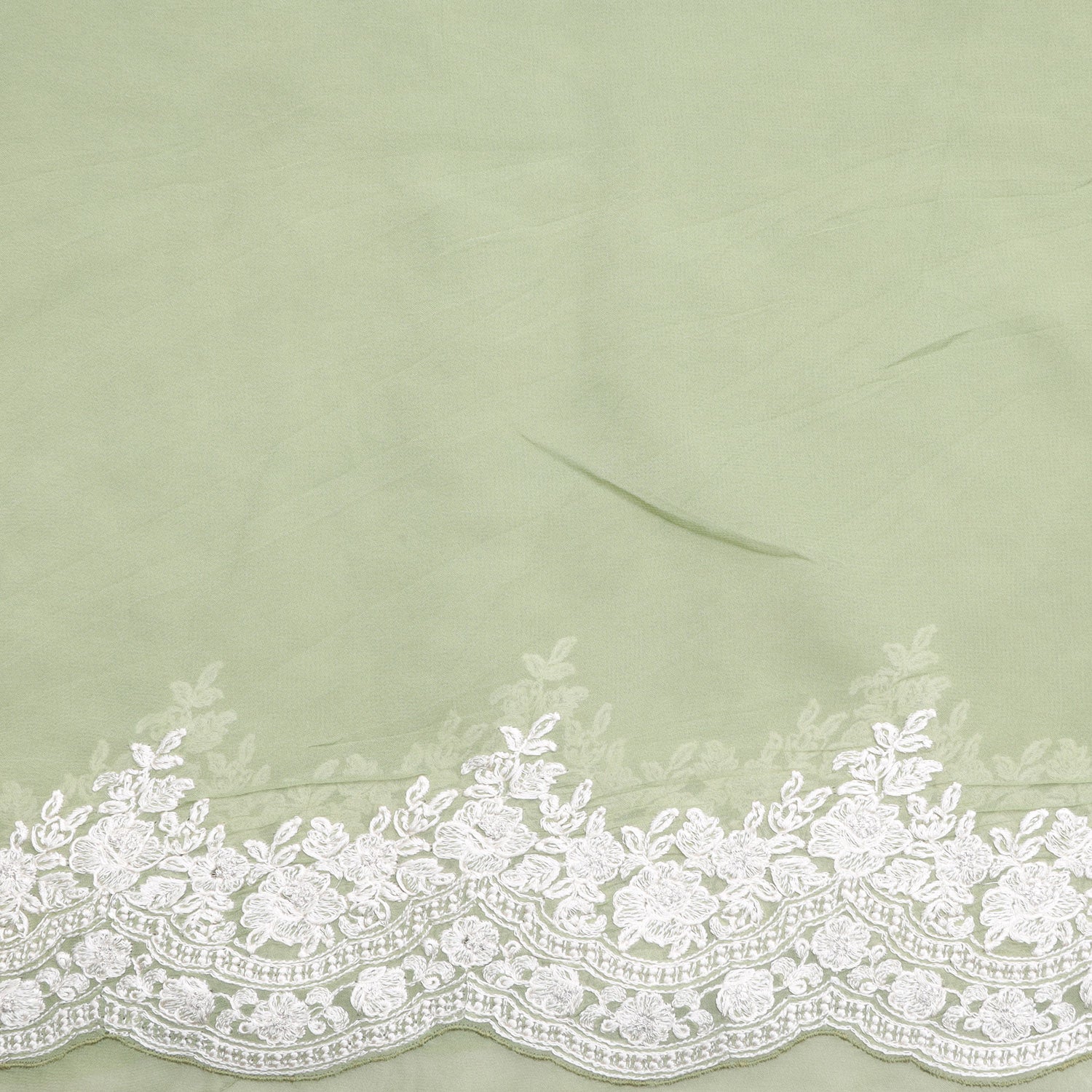 Mint Green Georgette Saree With Floral Embroidery Pattern - Singhania's