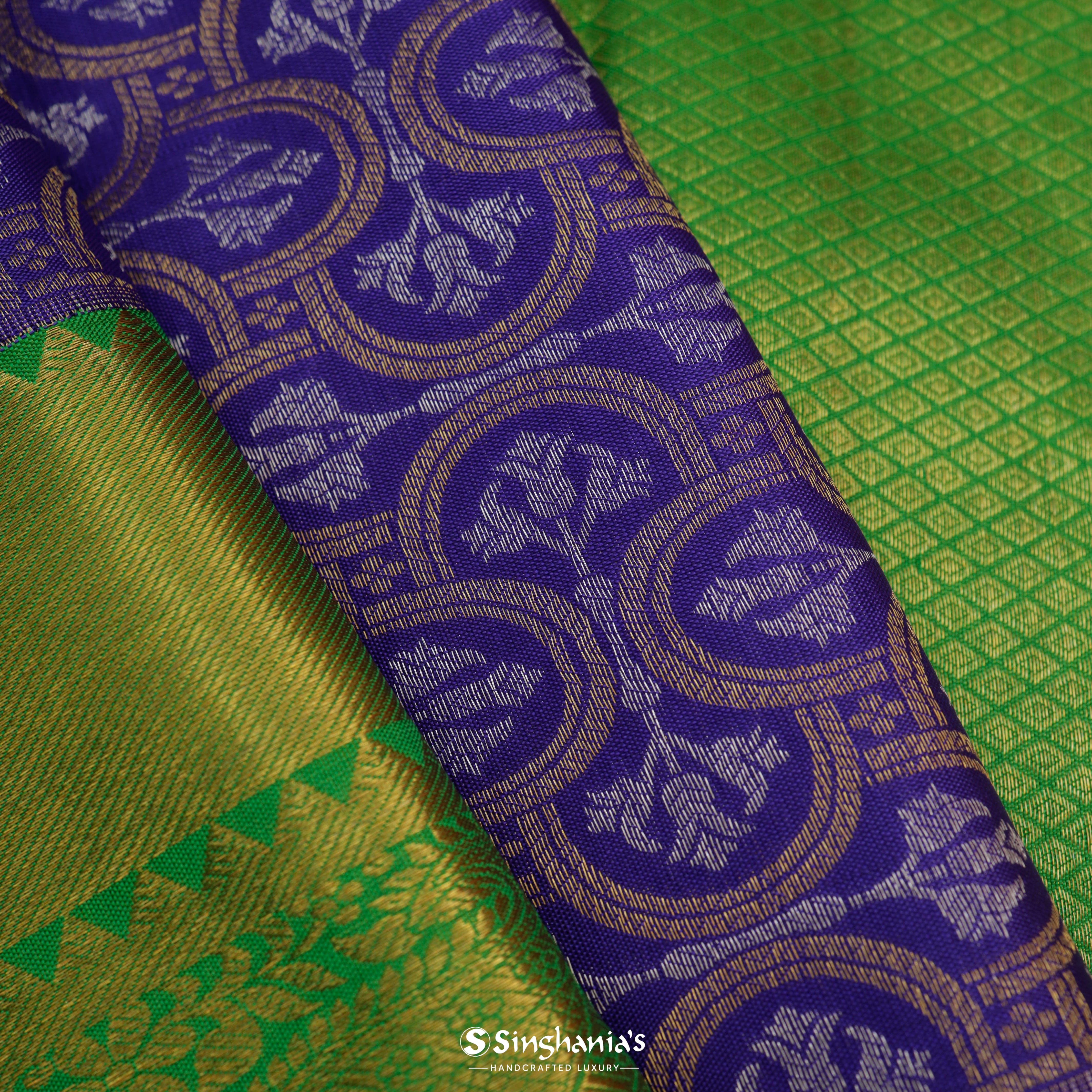 Dark Indigo Purple Silk Kanjivaram Saree With Floral Motifs