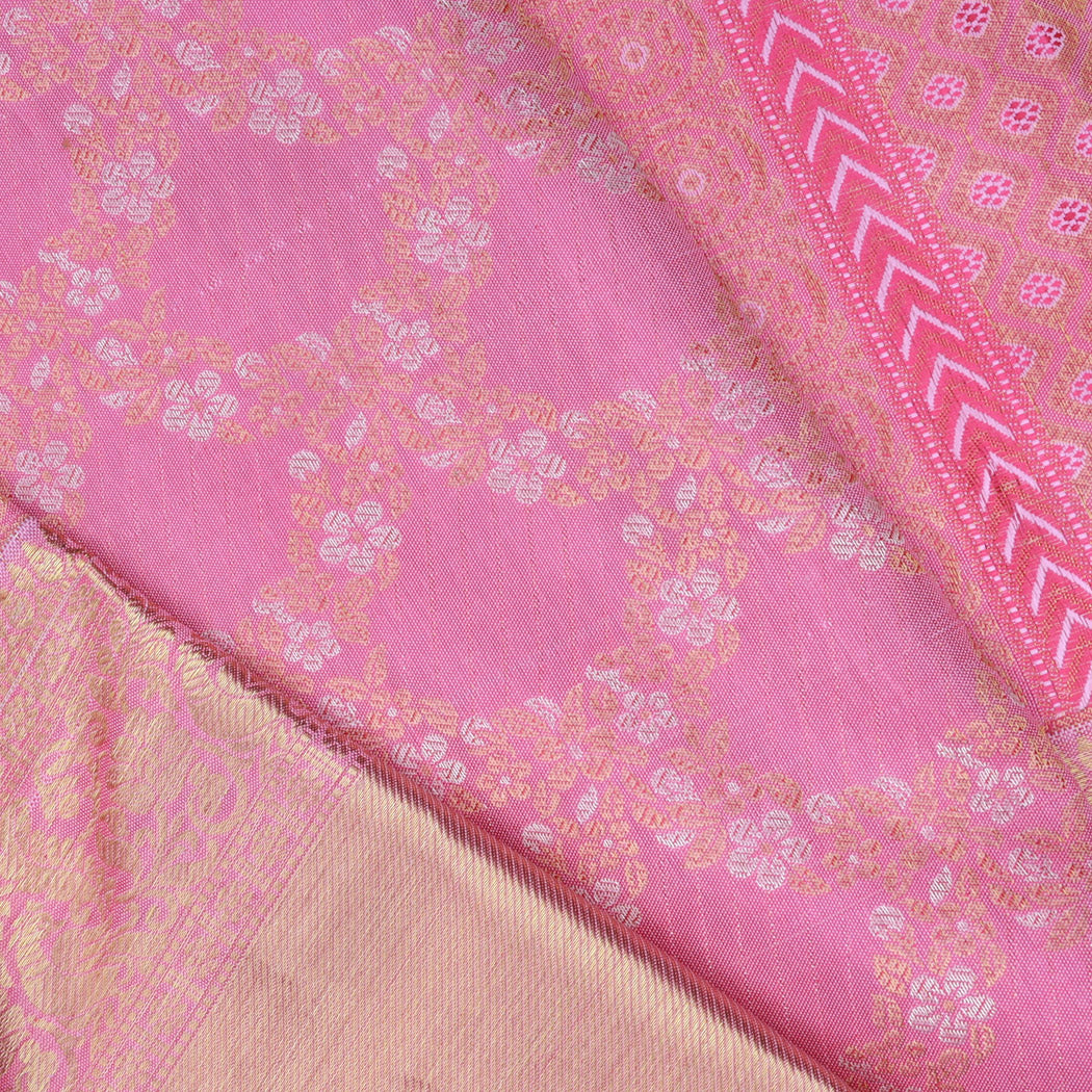 French Pink Kanjivaram Silk Saree With Jaal Pattern