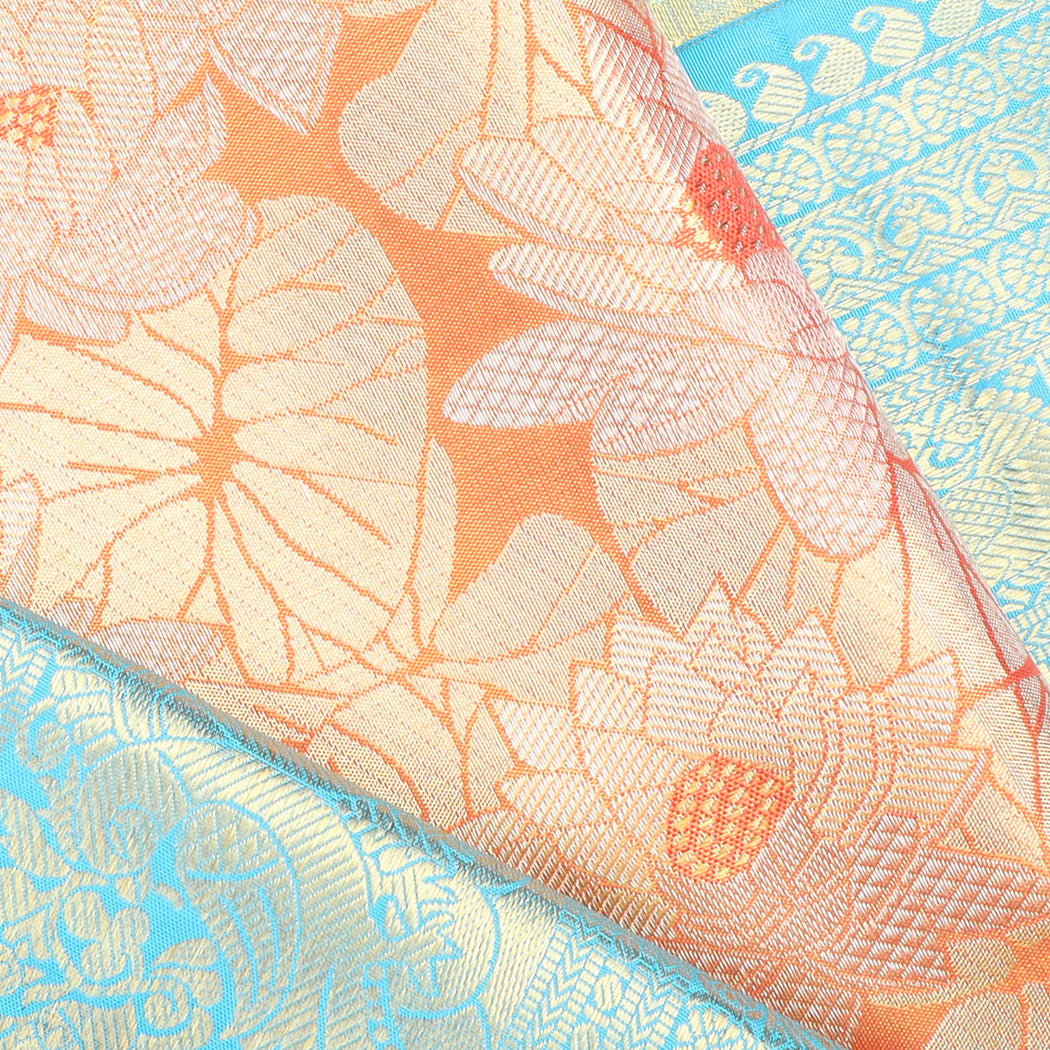 Pastel Orange Kanjivaram Silk Saree With Floral Pattern