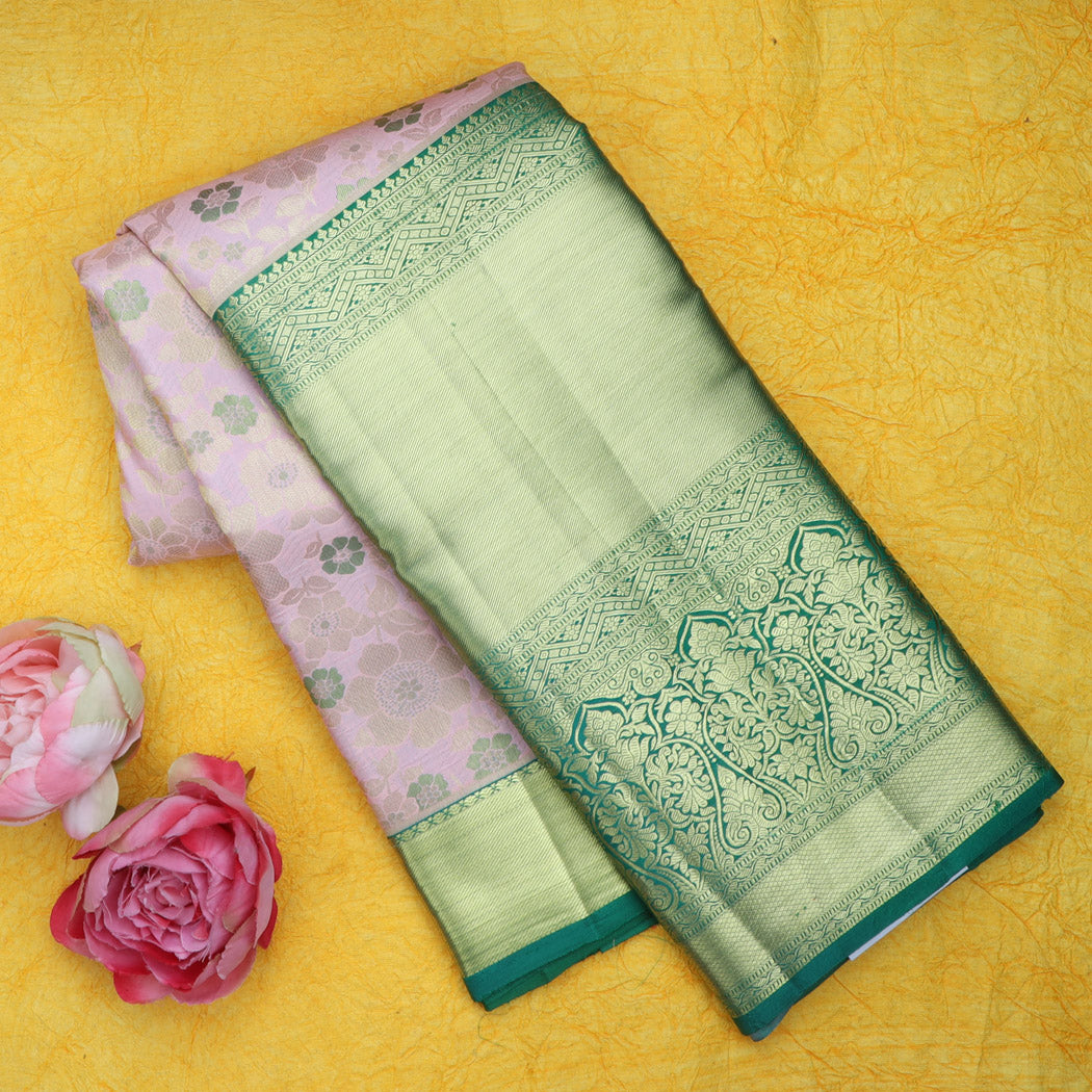 Blush Pink Kanjivaram Silk Saree With Floral Pattern
