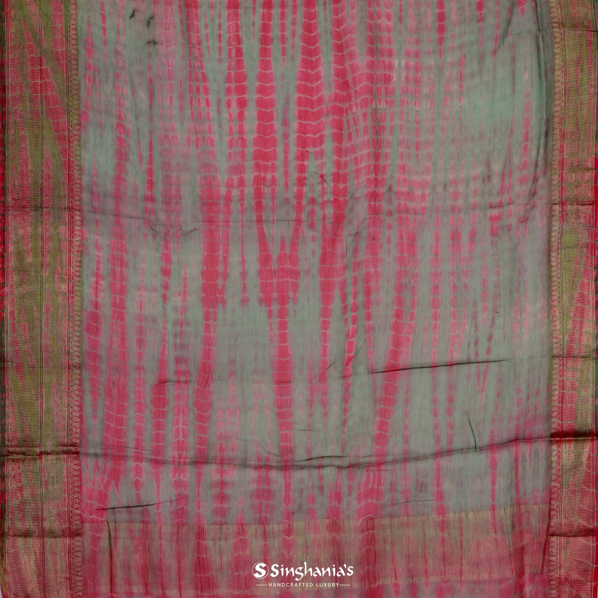 Earthy Green Maheshwari Silk Saree With Printed Pattern