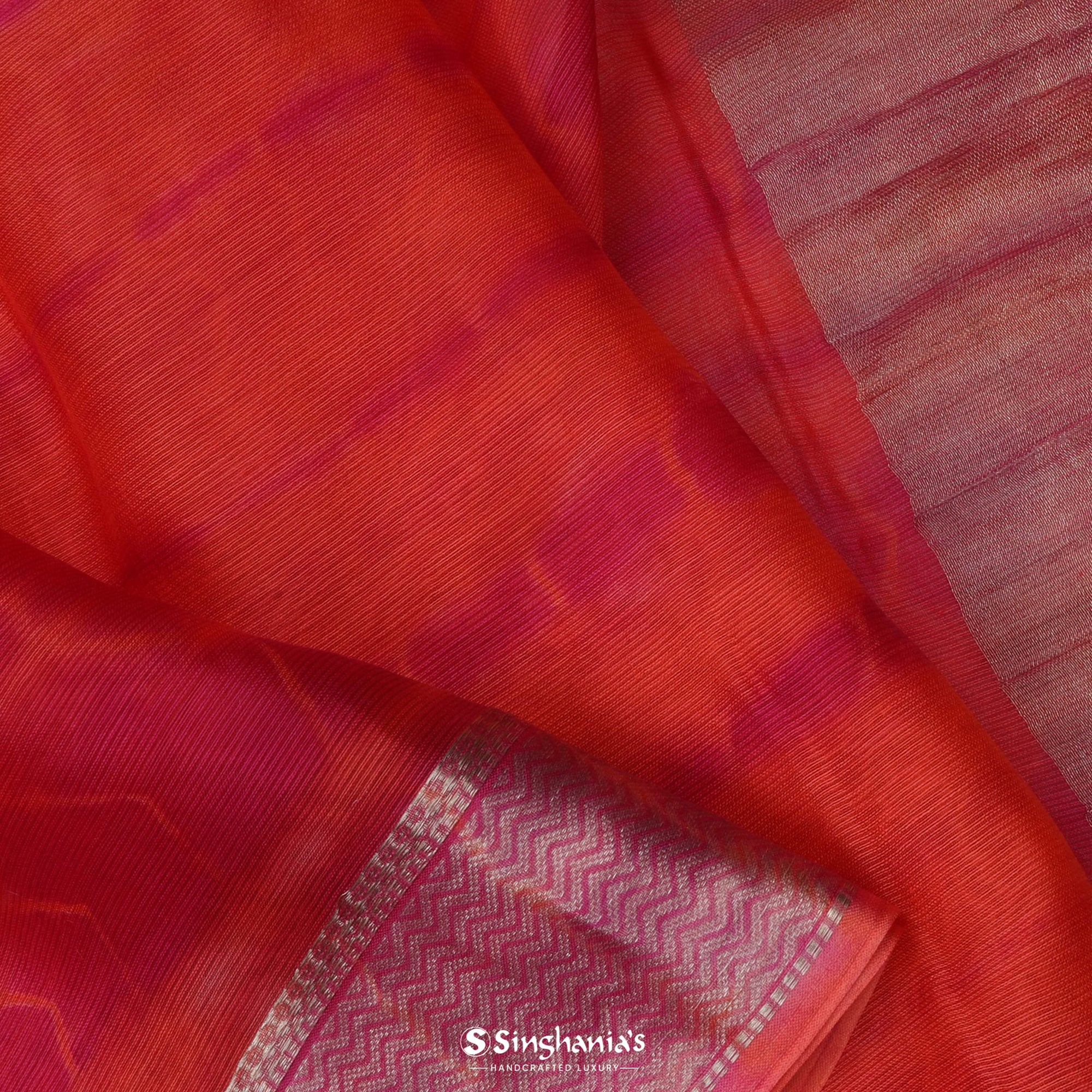 Vibrant Orange Maheshwari Silk Saree With Printed Pattern