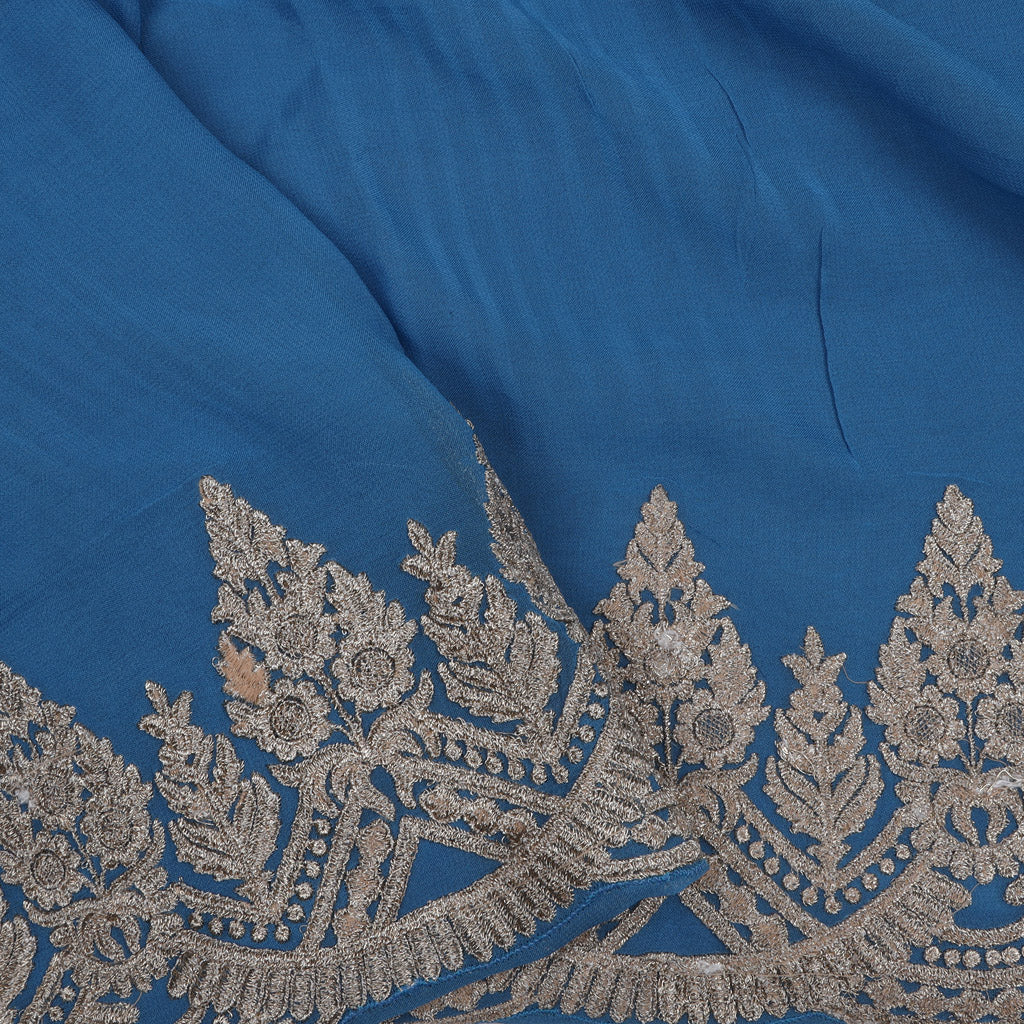 Blue Georgette Saree With Floral Embroidery - Singhania's