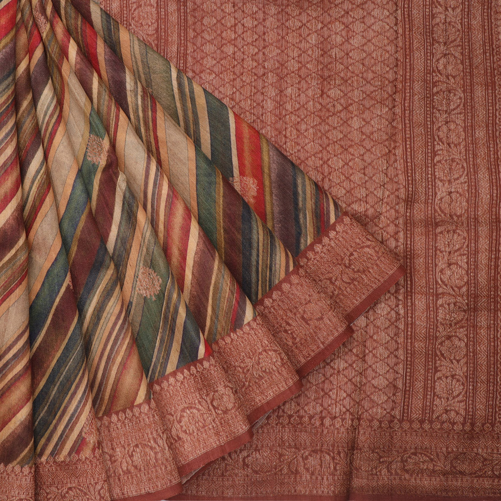 Brown Multicolor Tussar Saree With Hive Pattern