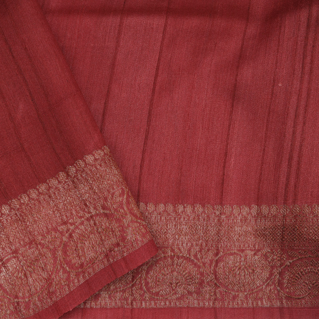 Earthy Brown Tussar Saree With Printed Checks Pattern