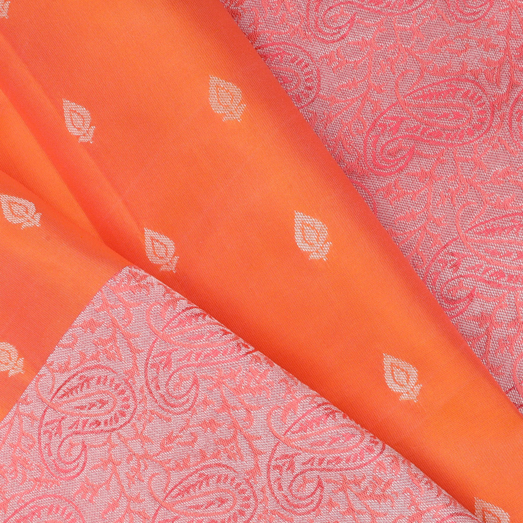 Orange Kanjivaram Silk Saree With Leaf Buttis
