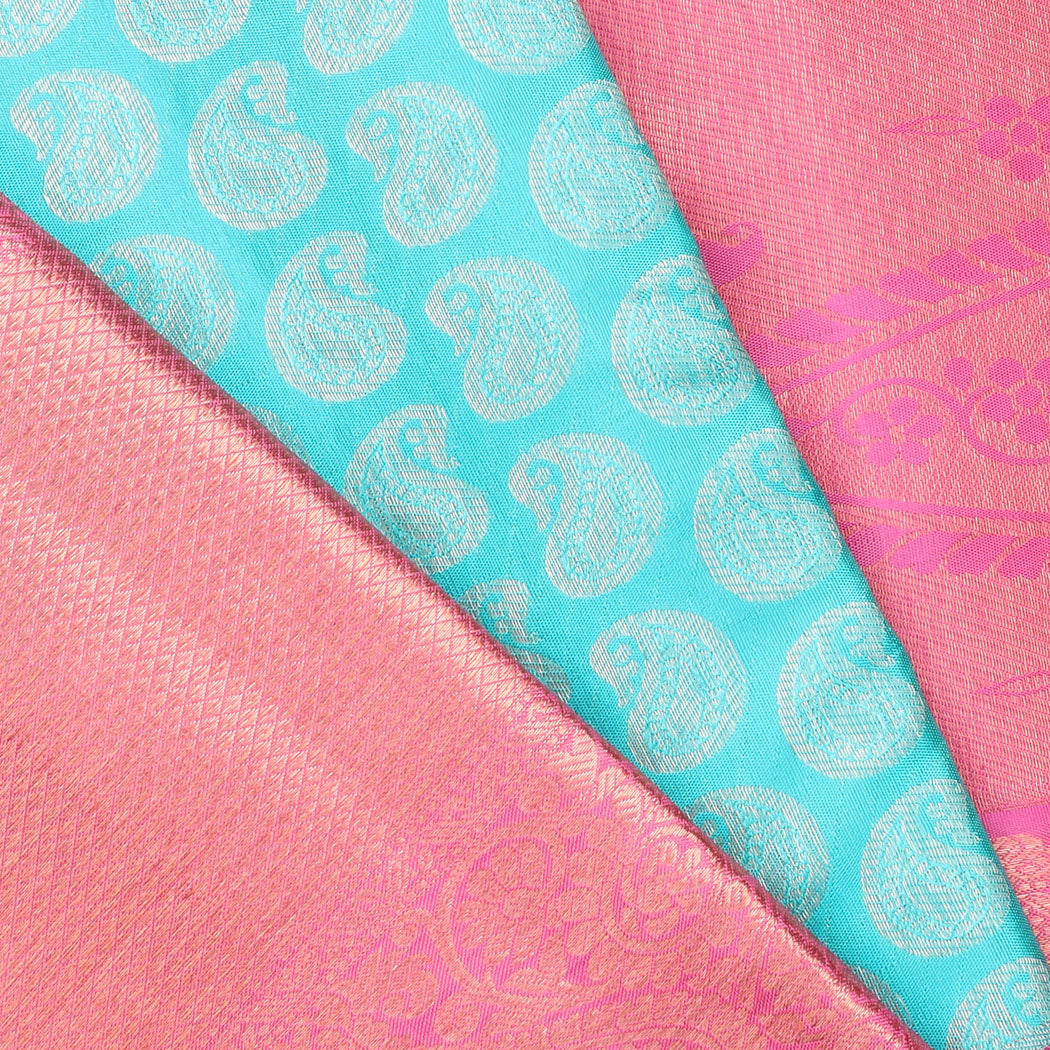 Bright Blue Kanjivaram Silk Saree With Mangai Buttis