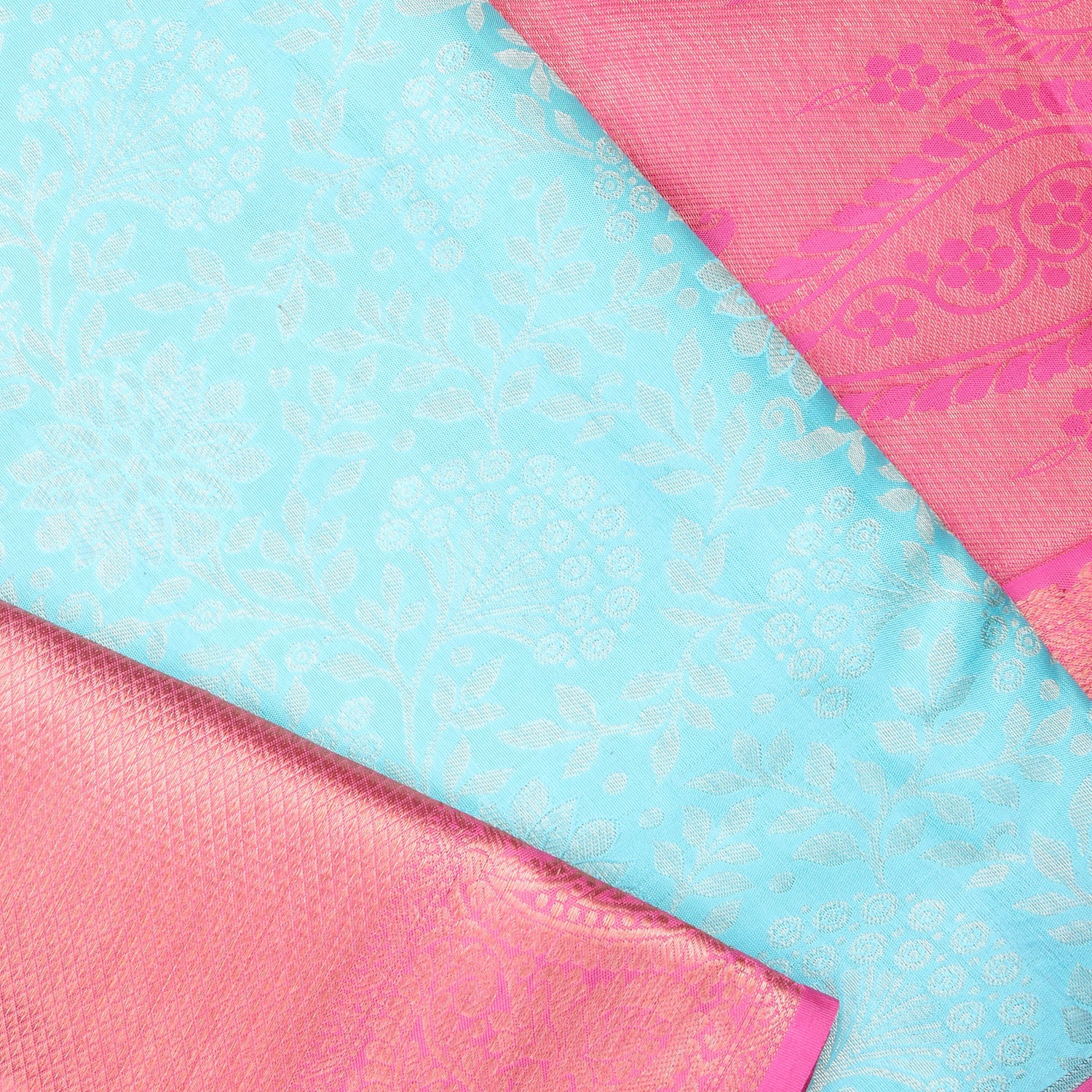 Light Blue Kanjivaram Silk Saree With Floral Design