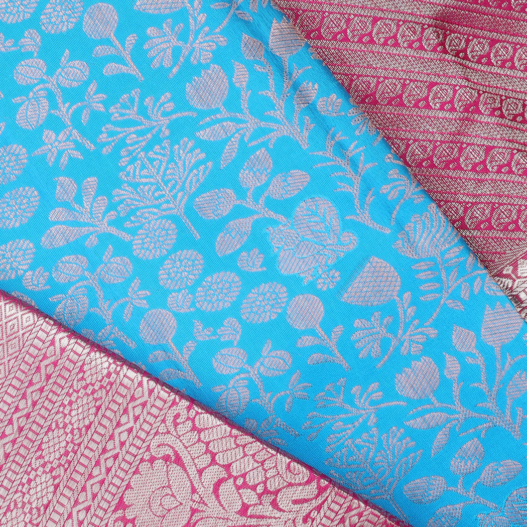 Bright Blue Kanjivaram Silk Saree With Floral Jaal Design