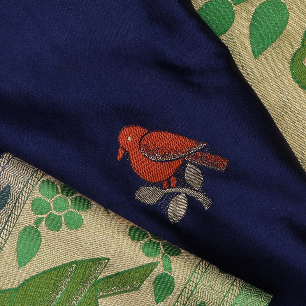 Berry Blue Varanasi Saree With Bird Motifs