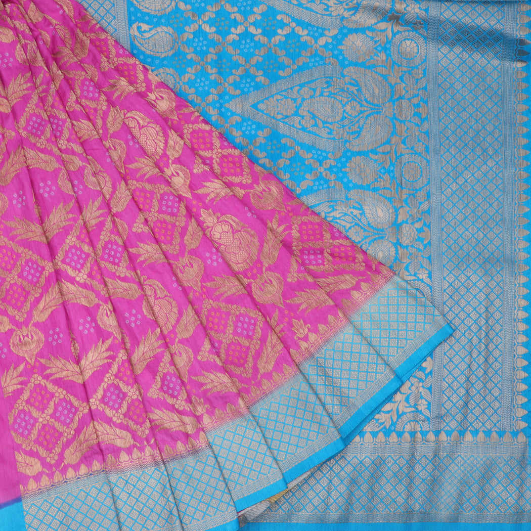 Magenta Pink Banarsi Silk Saree With Floral Pattern