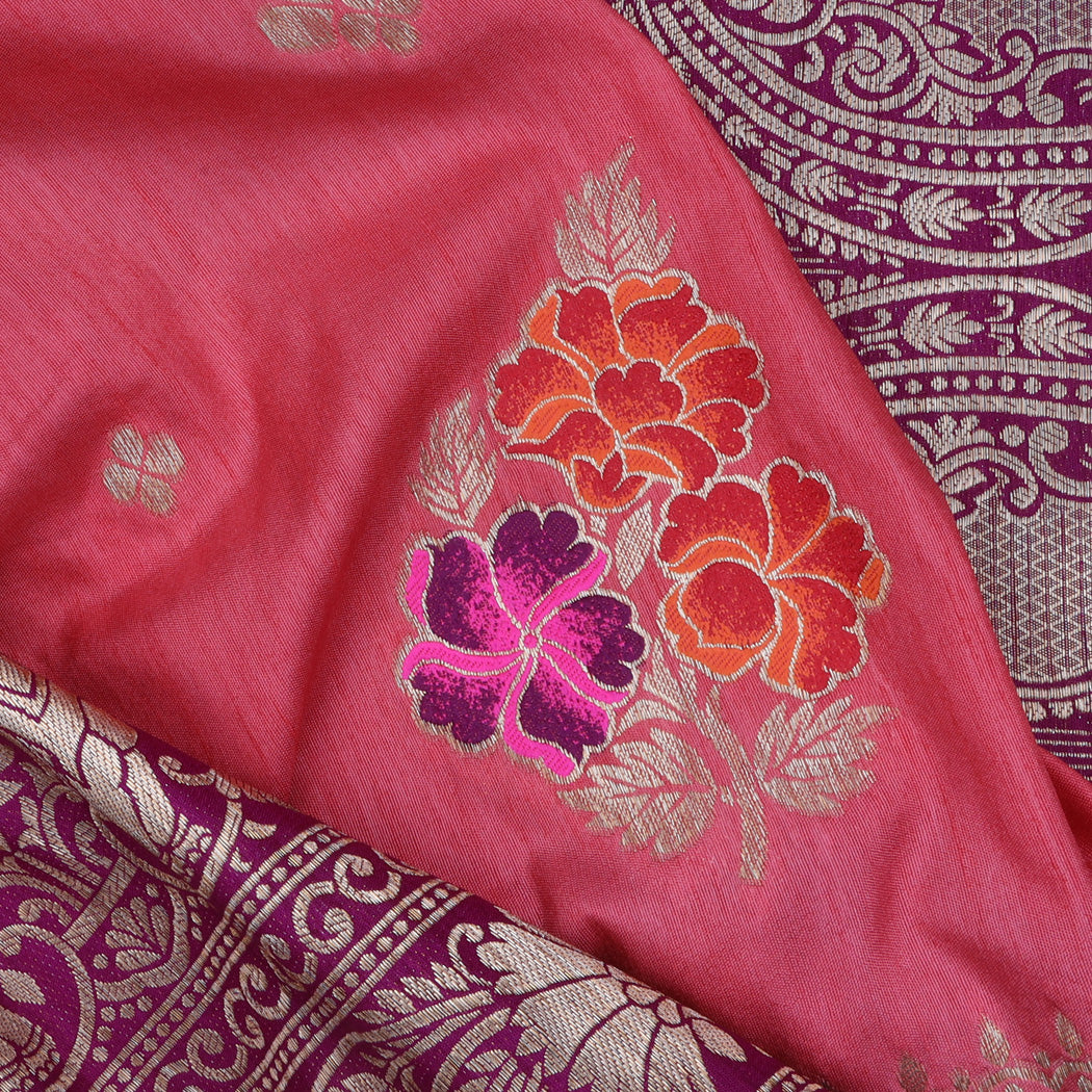 Raspberry Pink Silk Saree With Floral Motifs