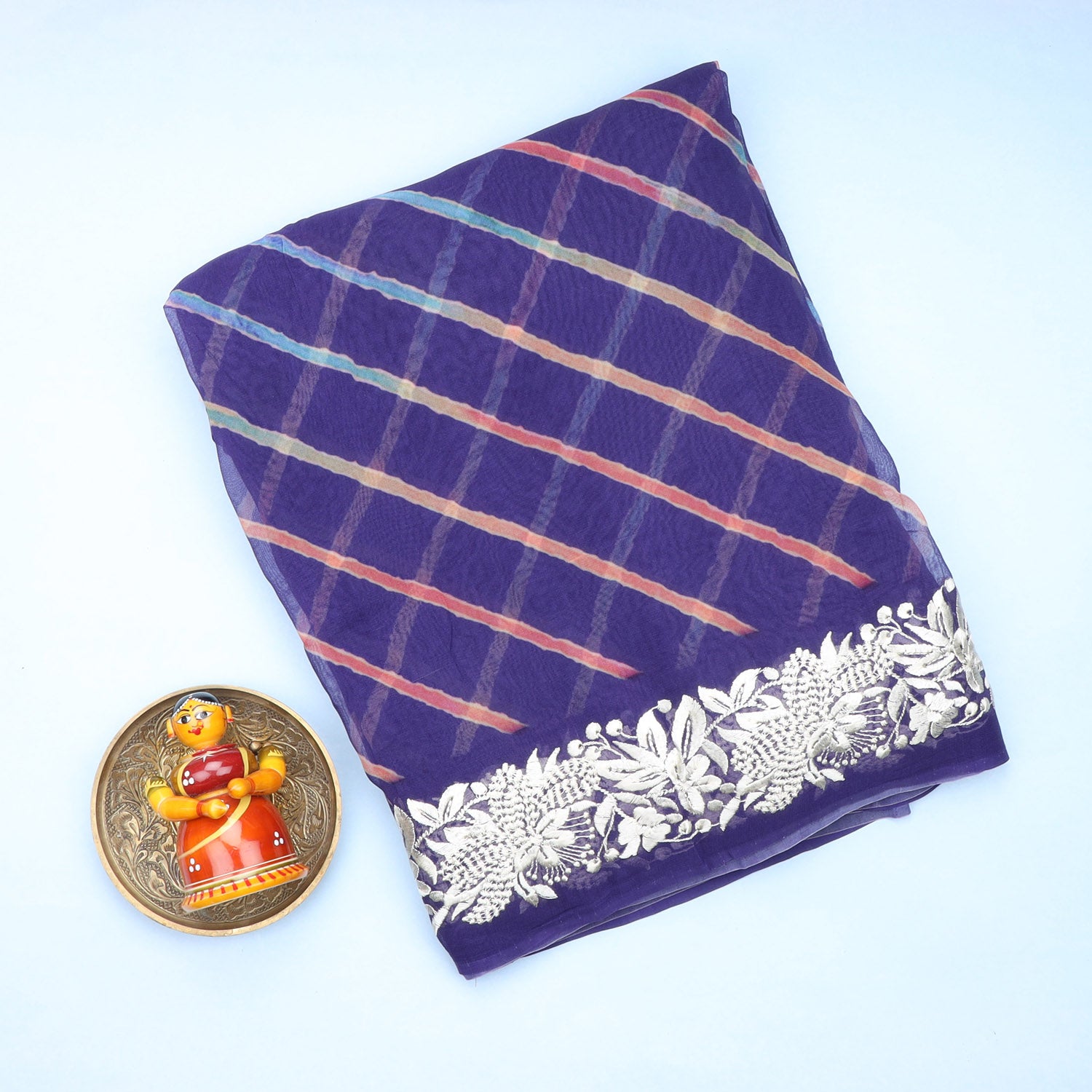 Violet Georgette Saree With Striped Printed Pattern - Singhania's