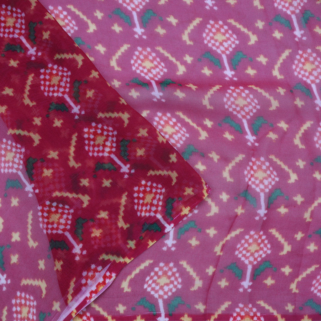 Deep Pink Georgette Saree With Ikat Pattern - Singhania's