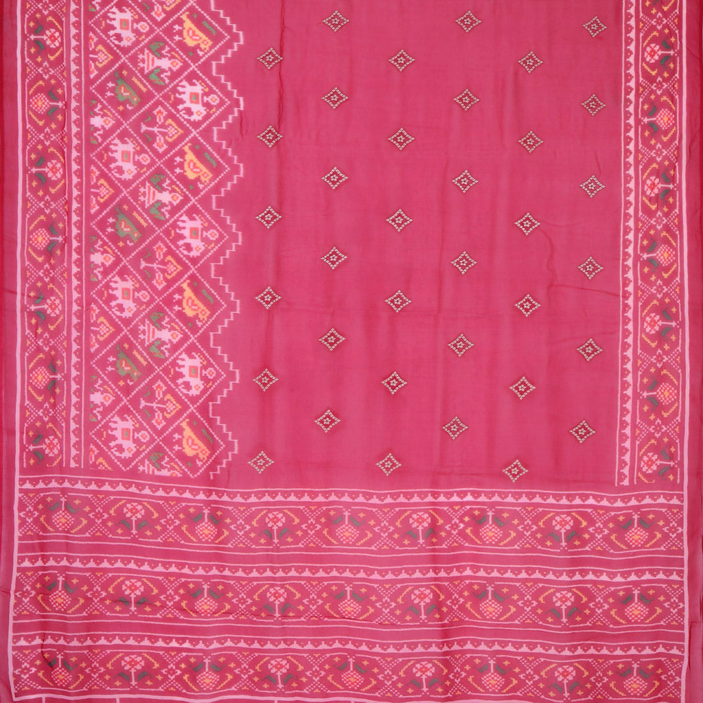 Deep Pink Georgette Saree With Ikat Pattern - Singhania's