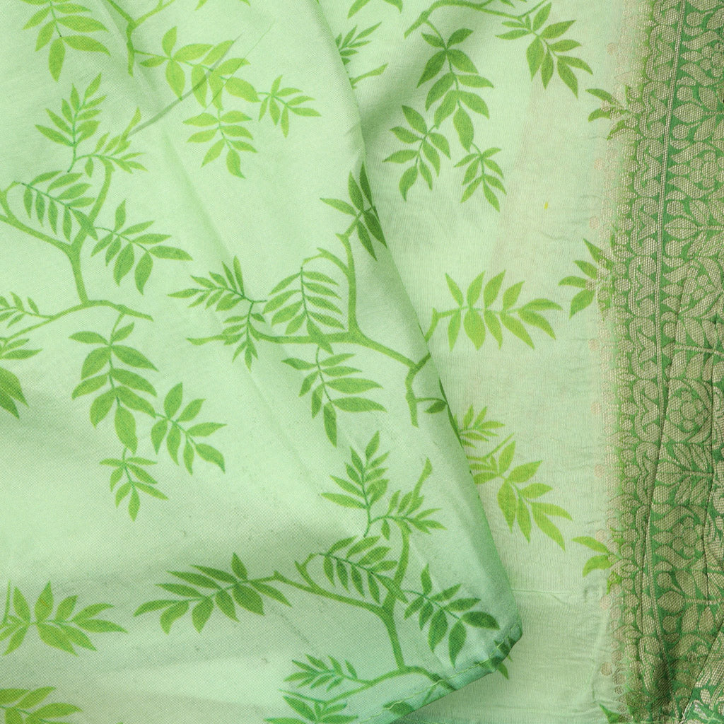 Pastel Green Kanjivaram Silk Saree With Floral Printed Motifs