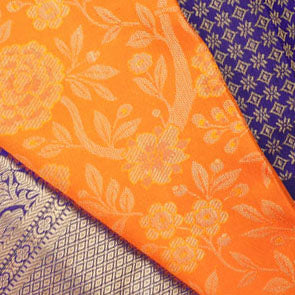 Vibrant Orange Kanjivaram Silk Saree With Floral Jaal Design