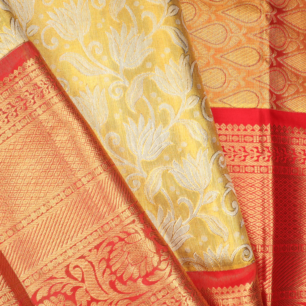 Gold Tissue Kanjivaram Silk Saree With Floral Jaal Design