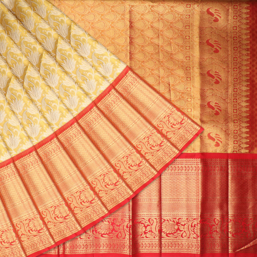 Gold Tissue Kanjivaram Silk Saree With Floral Jaal Design