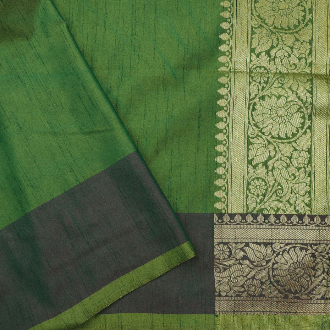 Light Green Silk Saree With Floral Pattern