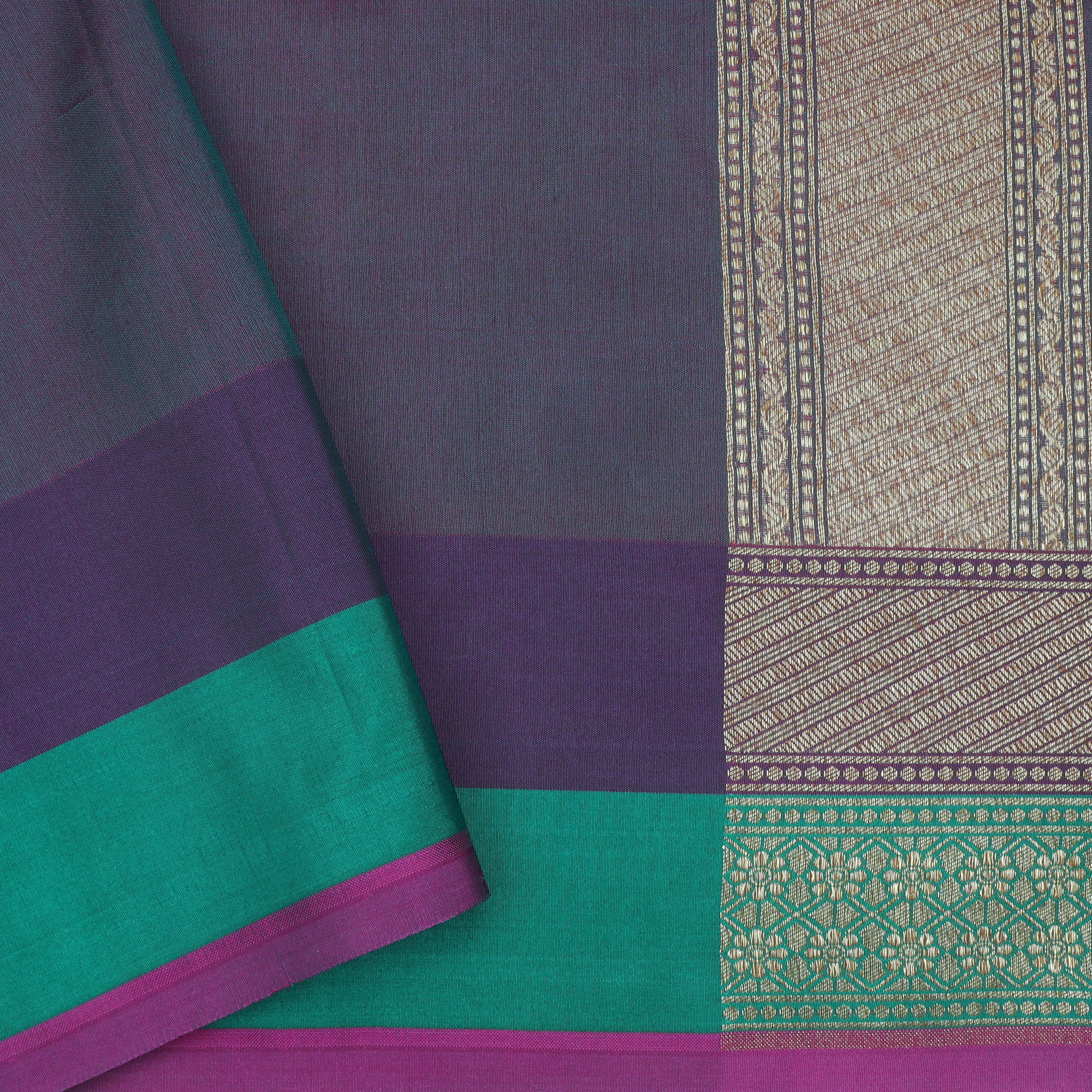 Turquoise Blue Silk Saree With Floral Stripes Pattern