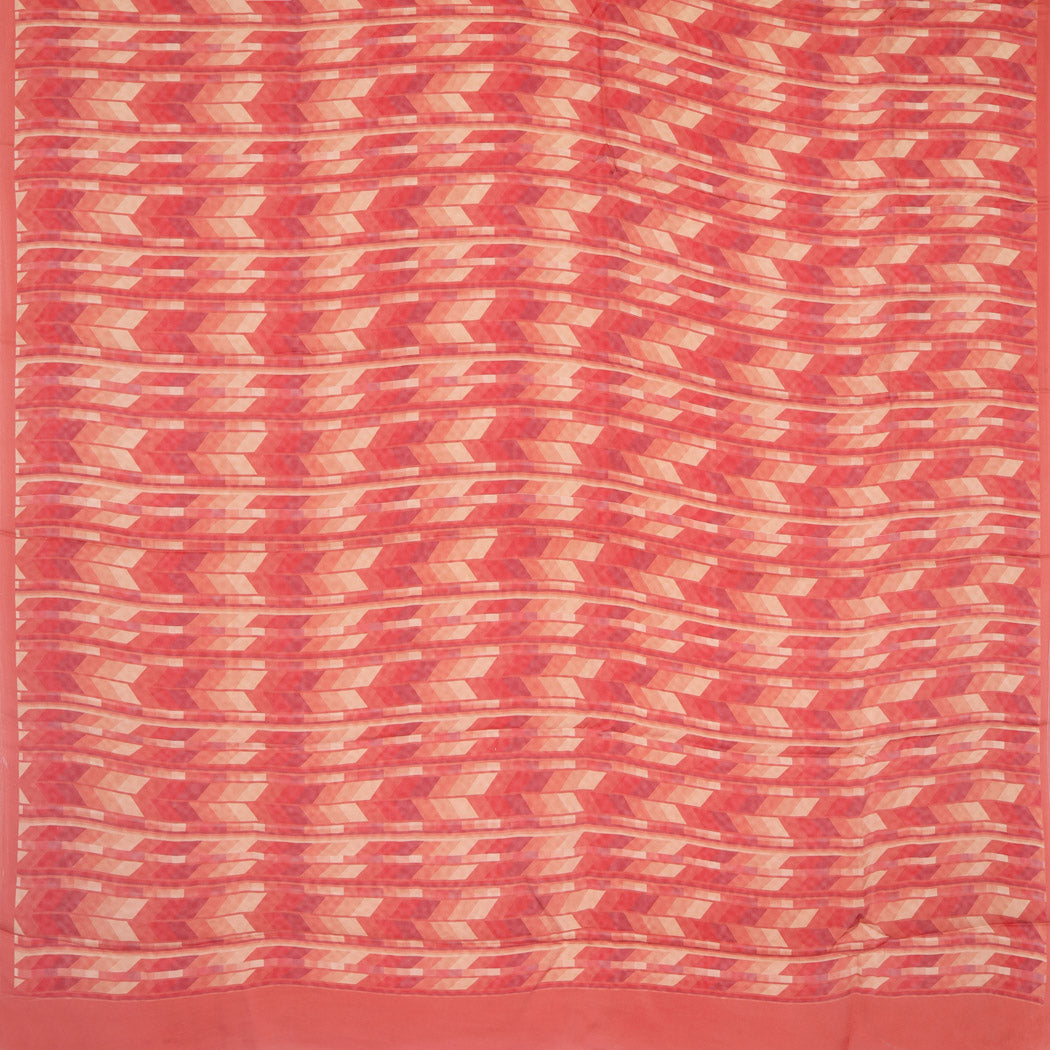 Brick Orange Satin Silk Saree With Printed Pattern
