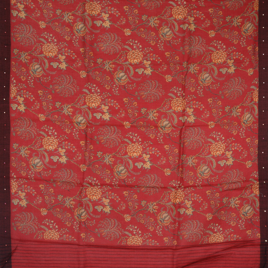 Earthy Red Matka Silk Saree With Floral Printed Motifs