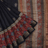 Dark Navy Blue Tussar Embroidery Saree Printed With Floral Border