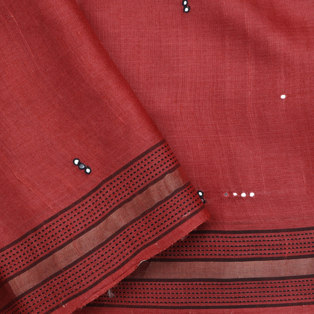 Brownish Red Tussar Embroidery Saree With Chevron Pattern