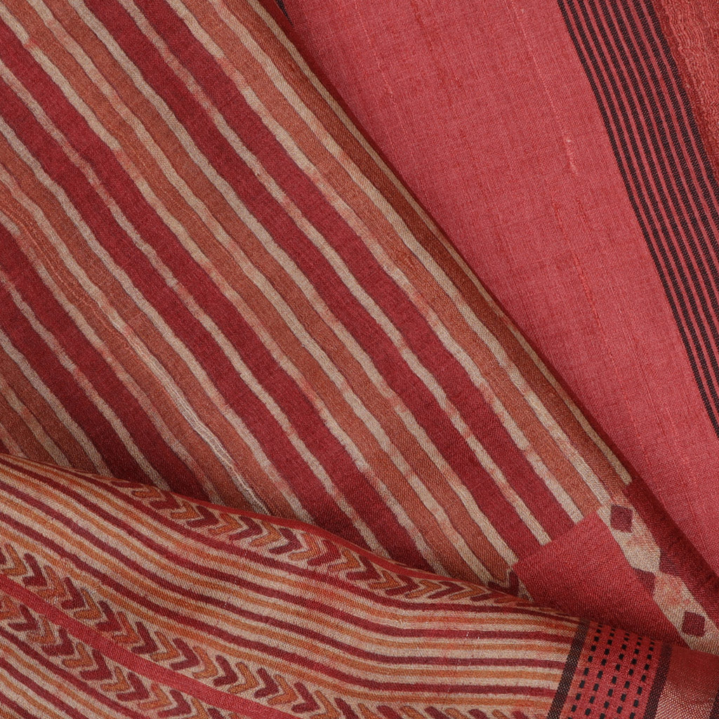 Brownish Red Tussar Embroidery Saree With Chevron Pattern