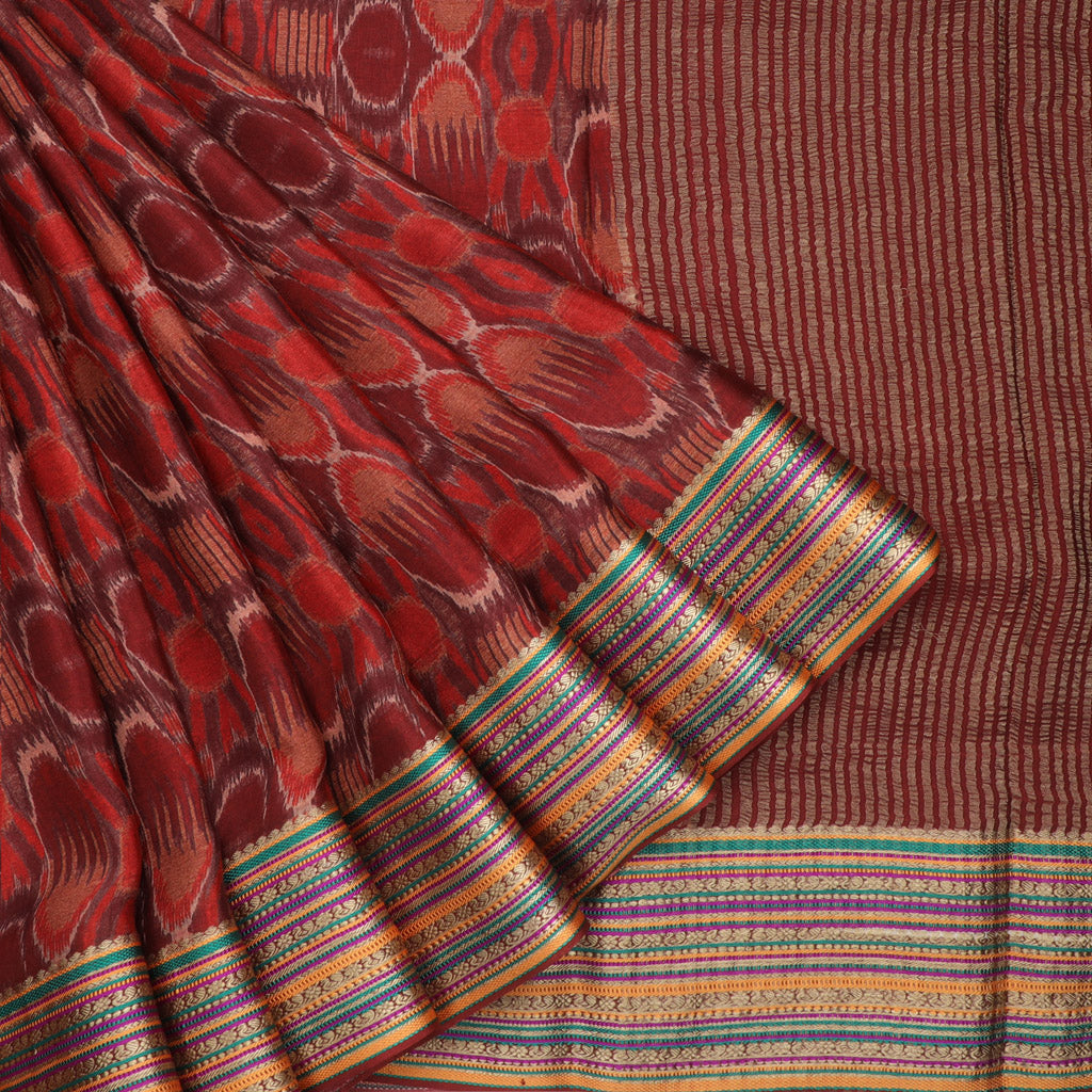 Maroon Color Silk Saree With Printed Geometrical Pattern