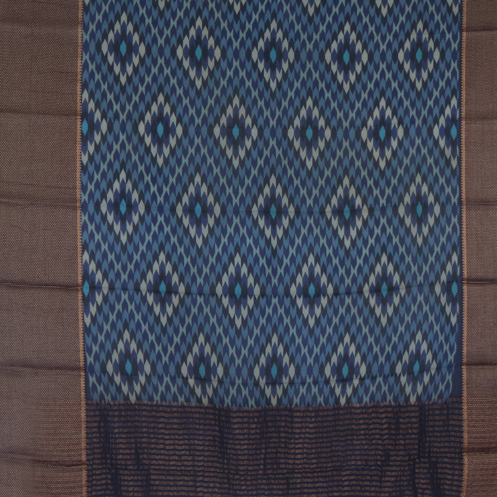 Navy Blue Silk Saree With Geometrical Pattern