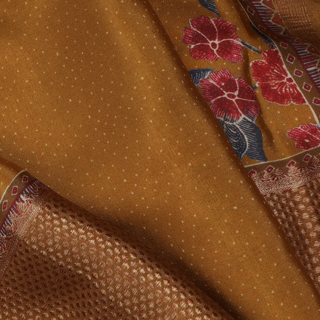 Earthy Brown Silk Saree With Floral Printed Motifs