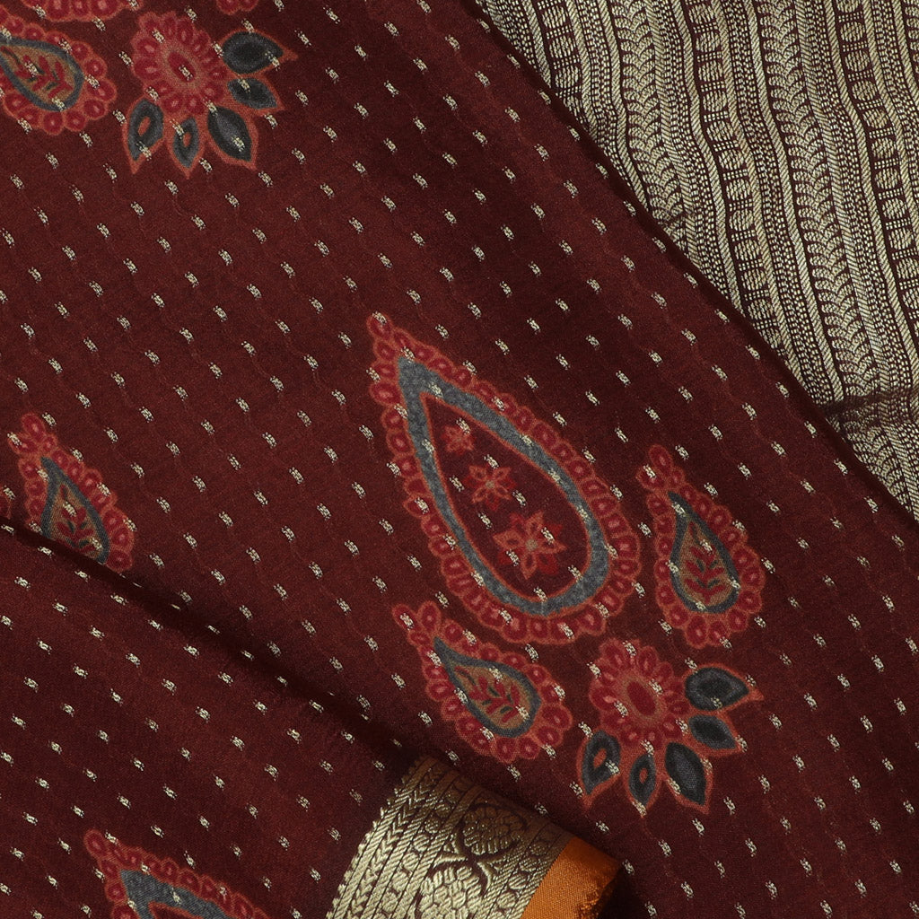 Maroon Color Silk Saree With Printed Floral Buttas