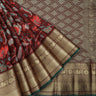 Chocolate Brown Color Silk Saree With Printed Floral Pattern