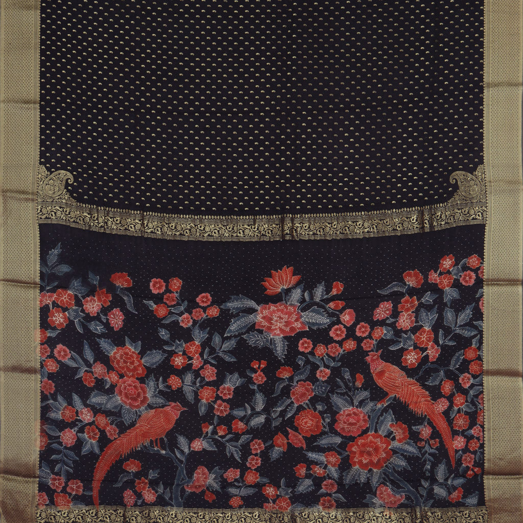 Black Silk Banarasi Handloom Silk Saree With Tiny Mangai Buttis