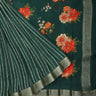 Dark Green Silk Saree With Floral Prints