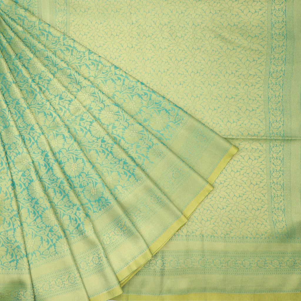 Blue Silk Saree With Floral Jaal Pattern