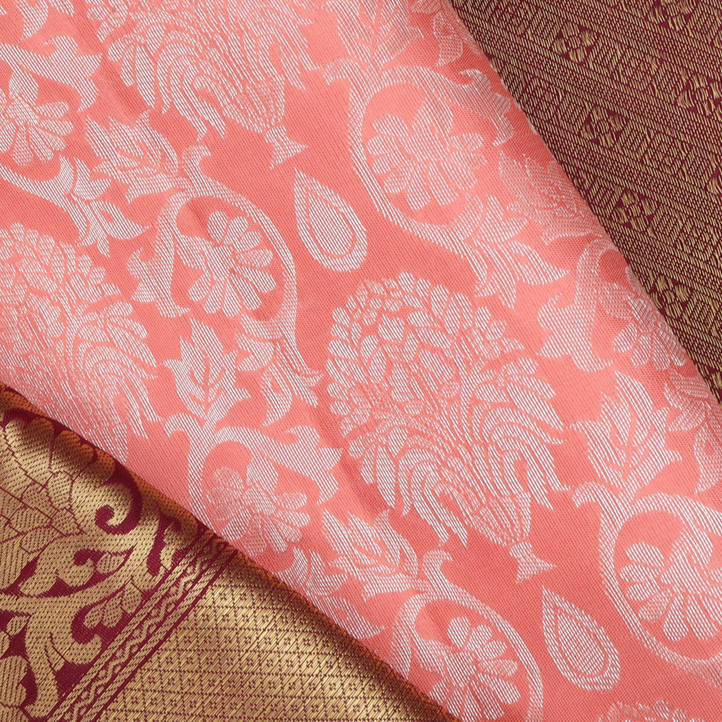 Peach Kanjivaram Silk Saree With Floral Pattern