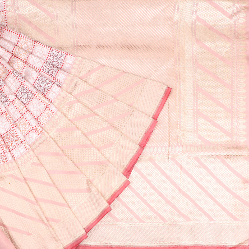 Pale Pink Banarasi Silk Handloom Saree With Floral Pattern