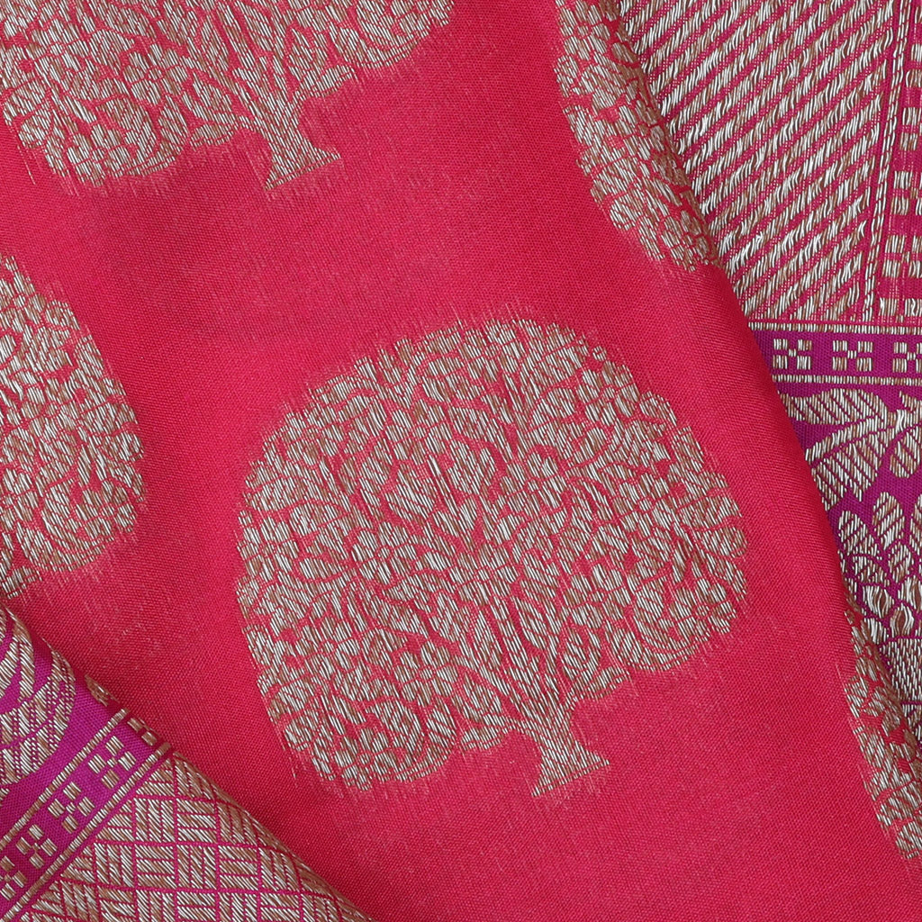 Pink Silk Saree With Tree Motifs