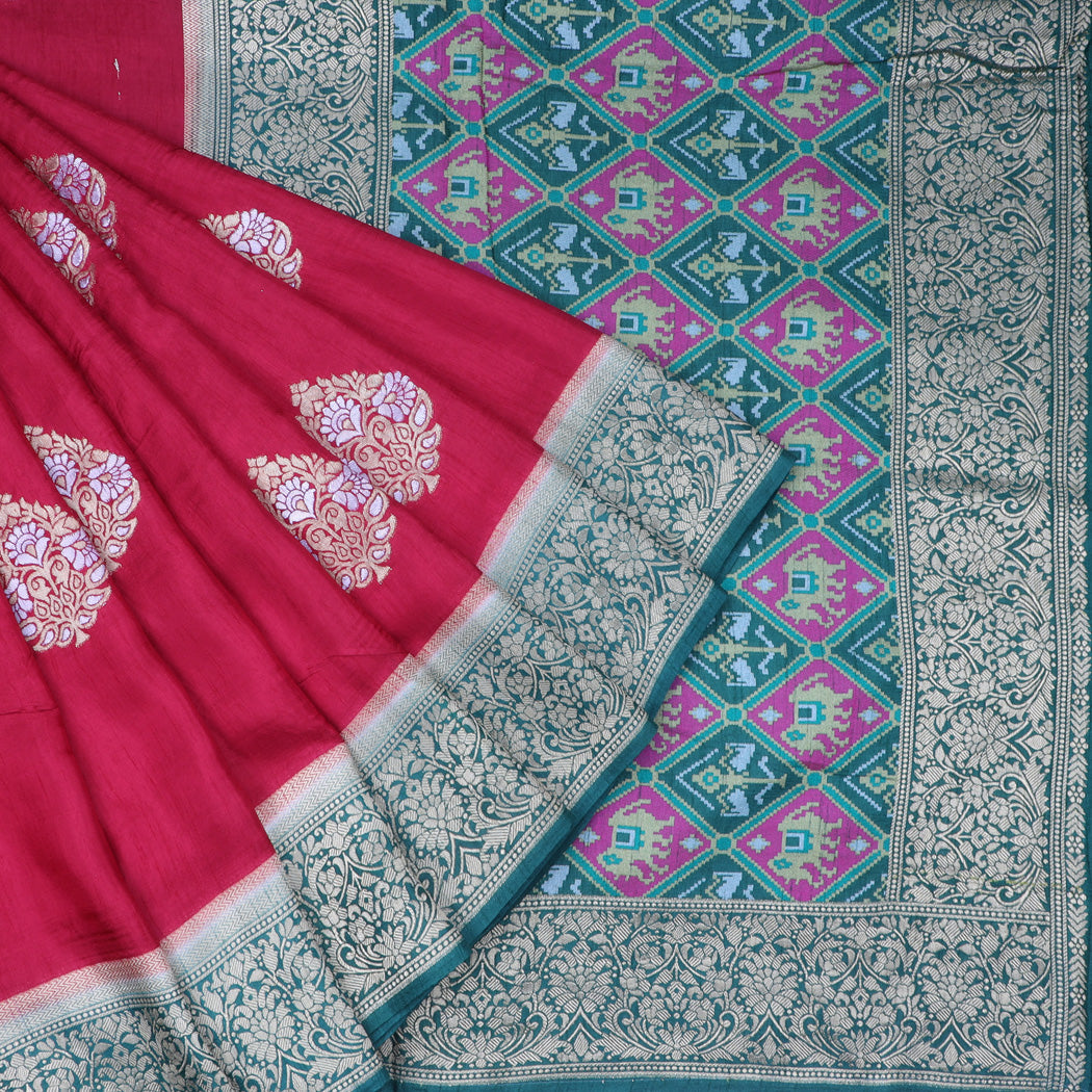 Rani Pink Silk Saree With Floral Buttas
