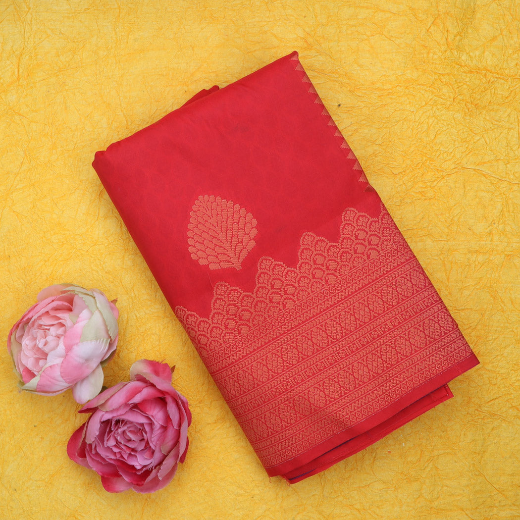 Bright Pink Silk Saree With Floral Buttas