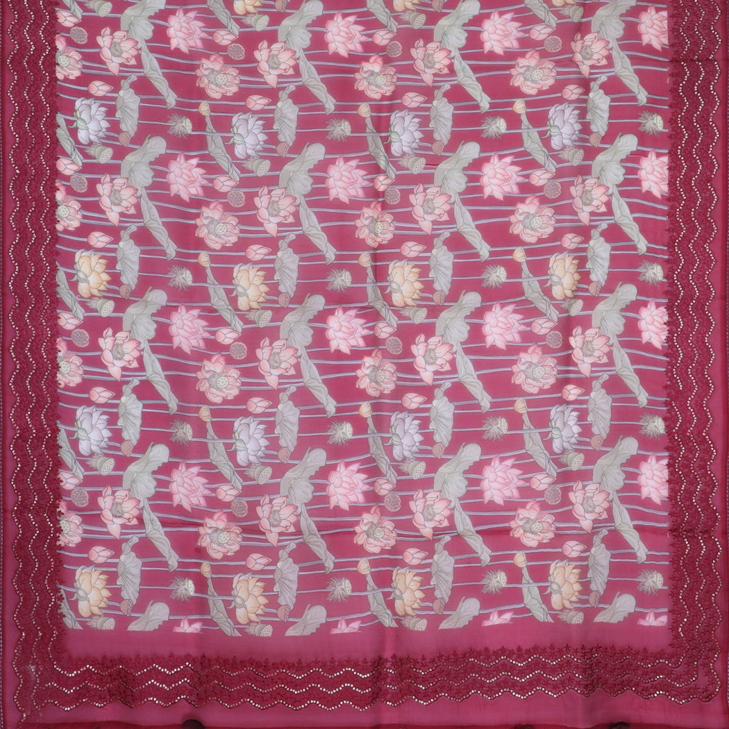 Rani Pink Organza Saree With Floral Printed Pattern