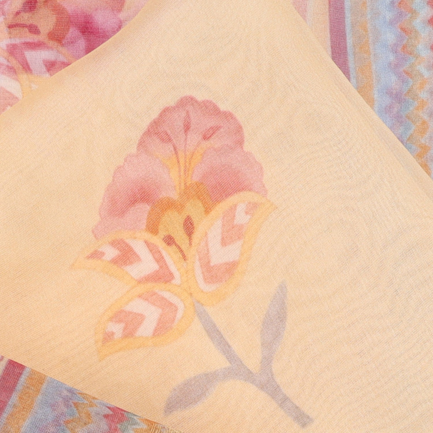 Pastel Orange Organza Saree With Printed Floral Motifs
